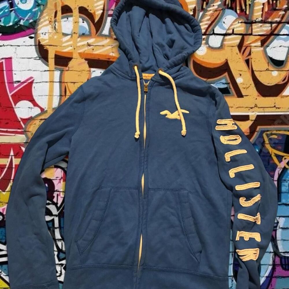 Hollister-co Men's Blue and Navy Hoodie